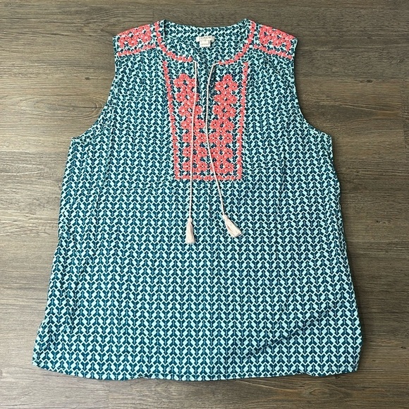 J. Crew Factory Wormn’s Teal Turquoise Sleeveless Blouse, size 8 - Picture 1 of 8